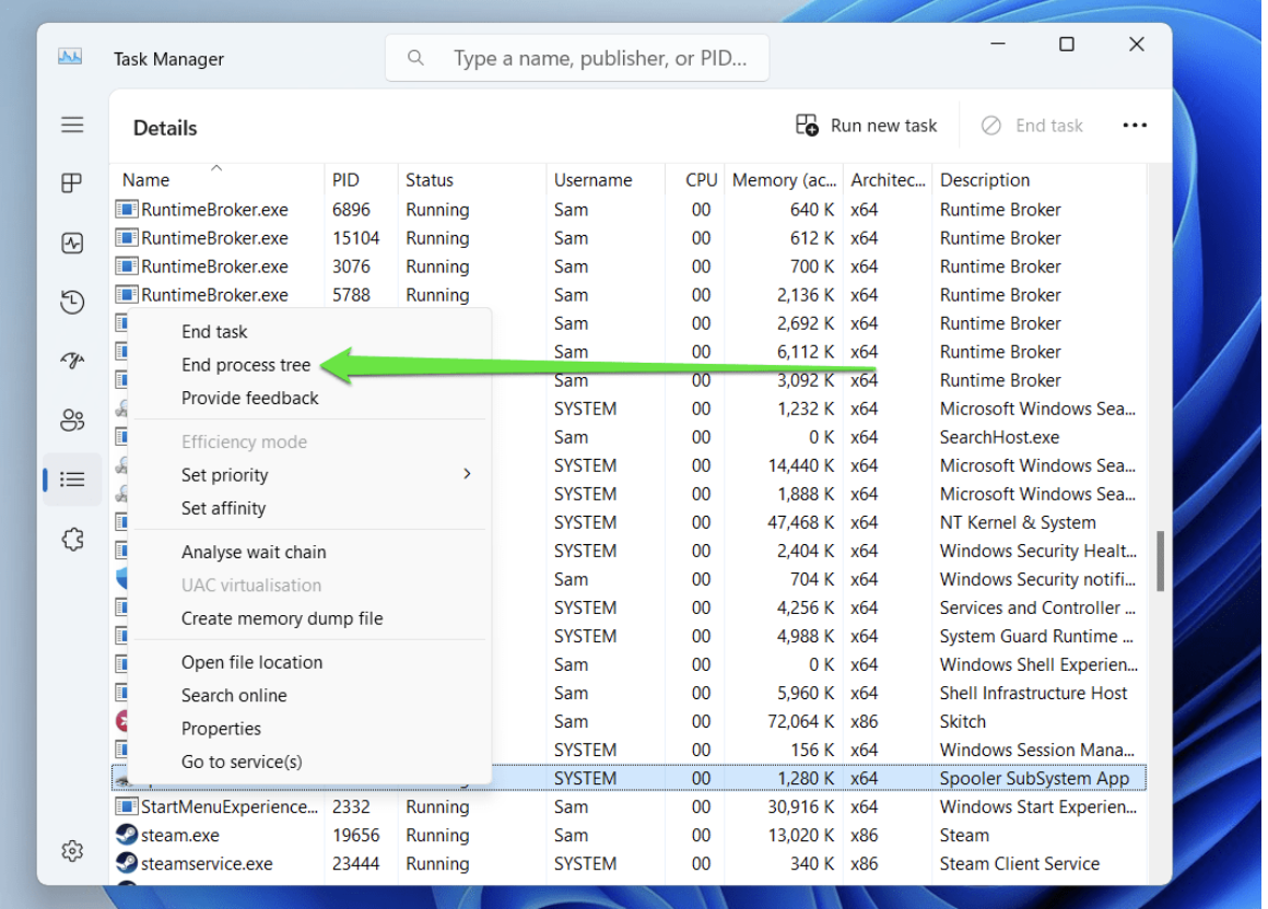 Click End Process Tree
